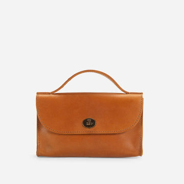 Full-Grain Leather Turnlock Magnetic Snap Flap Clutch Bag