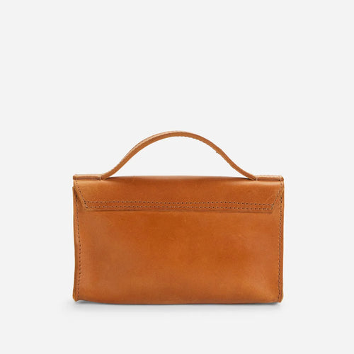 Full-Grain Leather Turnlock Magnetic Snap Flap Clutch Bag