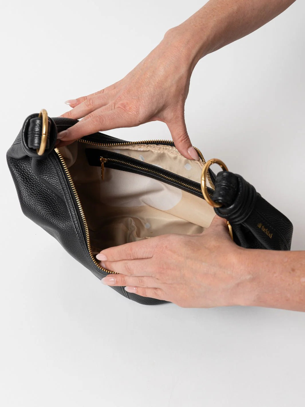 Pebbled Leather Zipper Closure Multi-Wear Crescent Clutch Bag